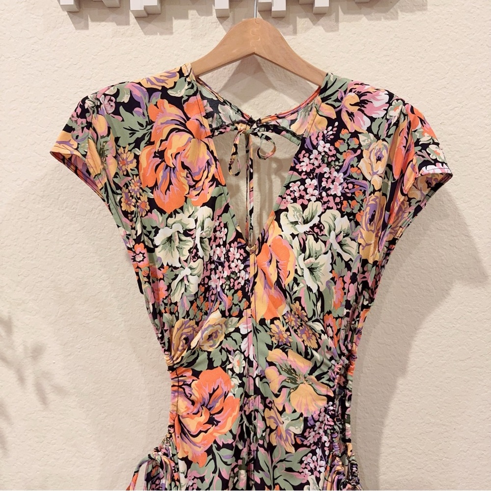 Astr Floral Cutout Midi Dress - Black, Yellow, Pink, Green - Picture 3 of 9